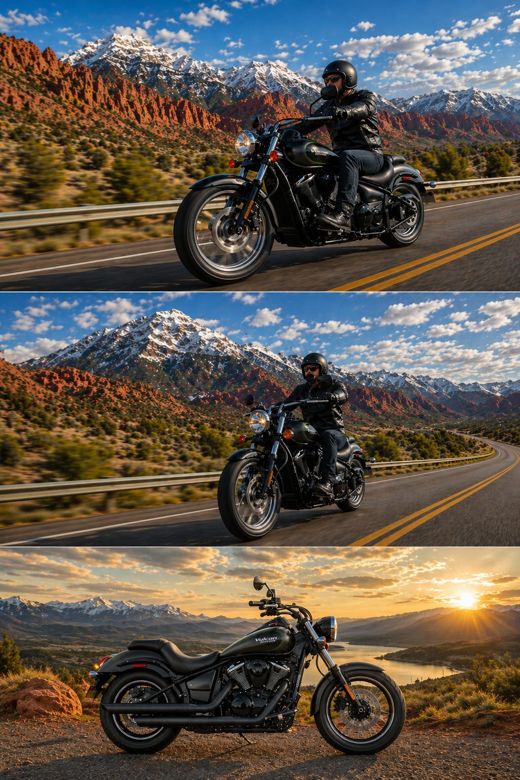 Kawasaki Vulcan 900 cruiser on Utah road
